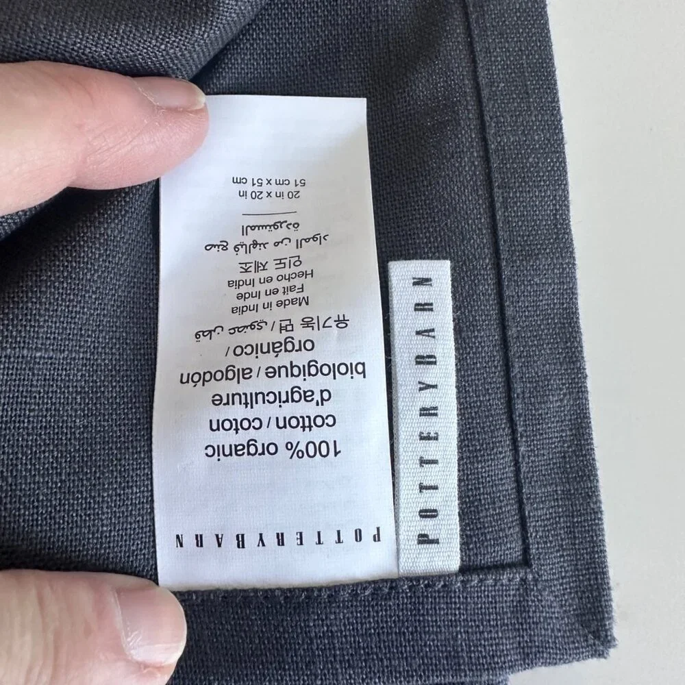 Pottery Barn Cotton Dinner Napkins Organic Gray Lot of 8 New 20x20 Entertain